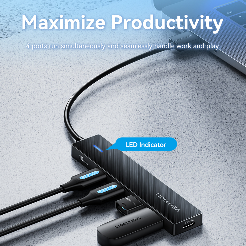 Vention Usb Hub 4 Port ABS Hub USB 3.2 10Gbps do laptopa Multi Splitter Adapter do Xiaomi Macbook PC Akcesoria komputerowe
