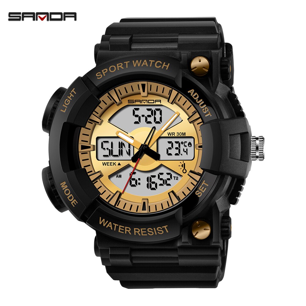 Mannen Dual Display Horloges Digtal Horloge Heren Outdoor Sport Waterdichte Led Klok Duiken Elektronische Horloges Schok Temperatuur: B