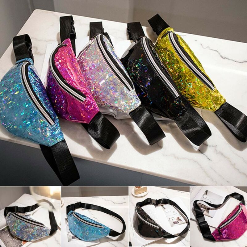 Pailletten Glitter Taille Fanny-Pack Gürtel Bum Tasche Beutel Hüfte Geldbörse Messenger Handtasche PU Frauen Crossbody Münze Taille Pack