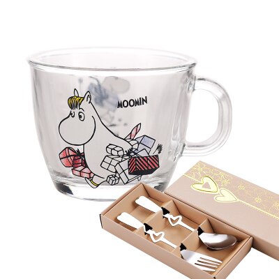 Moomins cartoon Drinkware babies glass water drink glass cup clear glass handle 210ml glass cup safe cute mug: Folk D