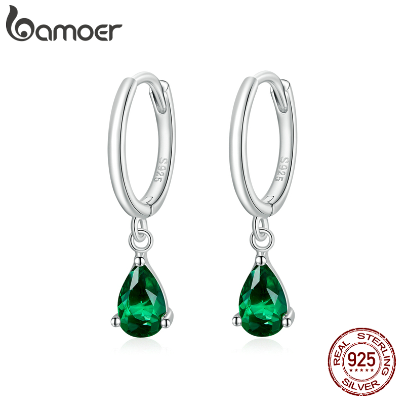 Pendientes de gota de agua de plata BAMOER ISHWAR, Plata de Ley 925, pendiente con forma de gota de 4 colores para mujer, joyería llamativa SCE1018
