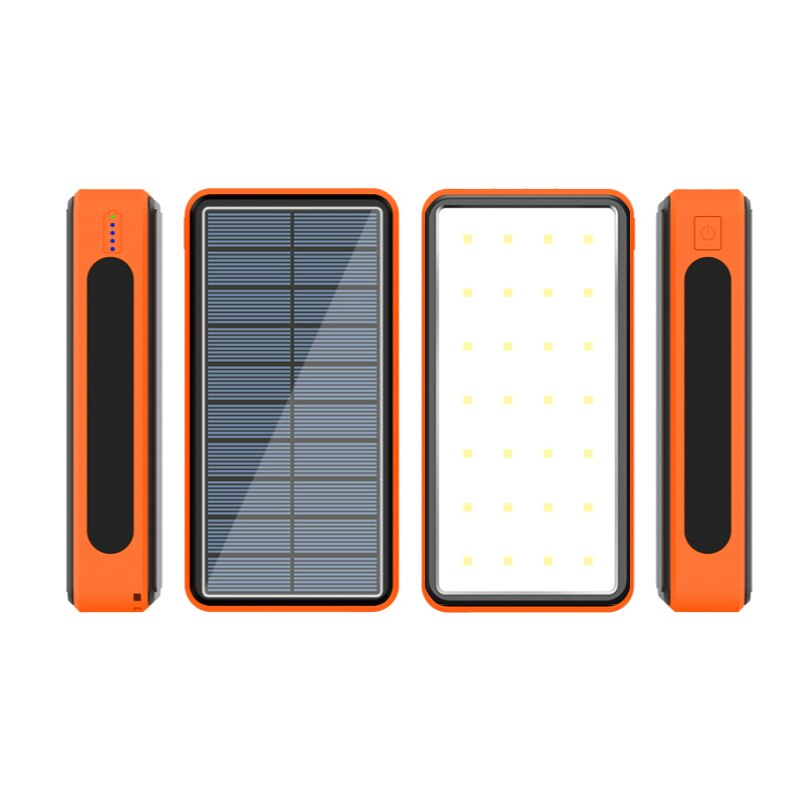 80000mAh batterie d'alimentation solaire sans fil Portable téléphone charge chargeur rapide externe 4 USB LED lumière Powerbank pour Iphone Xiaomi Mi: Light Orange
