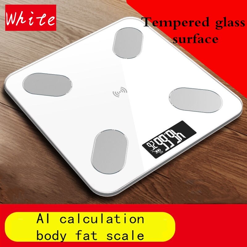 Bluetooth Electronic Body Fat Scale Smart Digital Bathroom Weight Scales Balance Body Solar Charging Toughened Glass LCD Display: White1