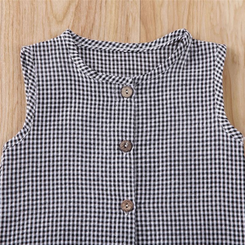Barboteuse à carreaux pour enfants de 0 à 18 mois, vêtements d'été pour bébés filles et garçons, combinaison