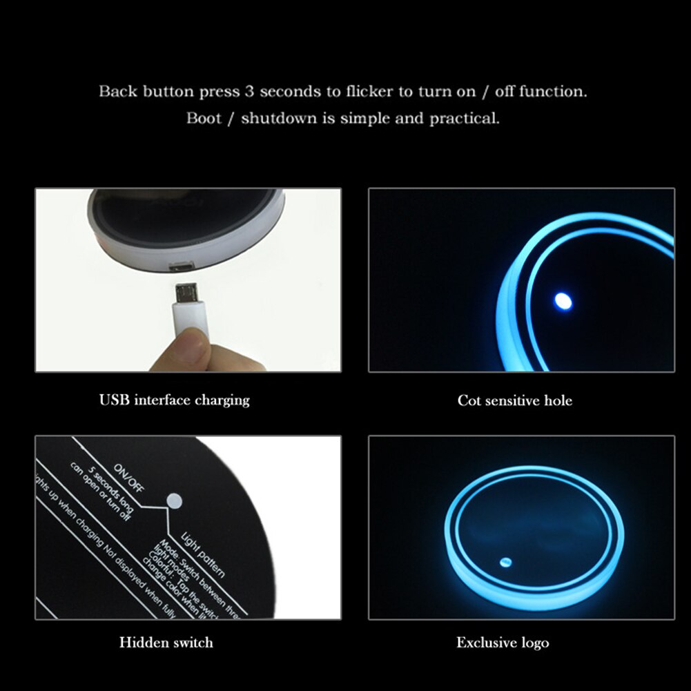 Uds Micro USB recargable LED RGB Color de luz de coche posavasos de bebidas titular Mat inteligente de la lámpara del coche taza de agua accesorios