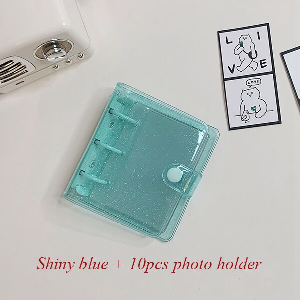 ARYA 10x10cm Portable Planner Notebook 3Holes Shiny Cute Mini Diary 3'' Photocard Album Holder Kawaii Diary Binder: blue card holder