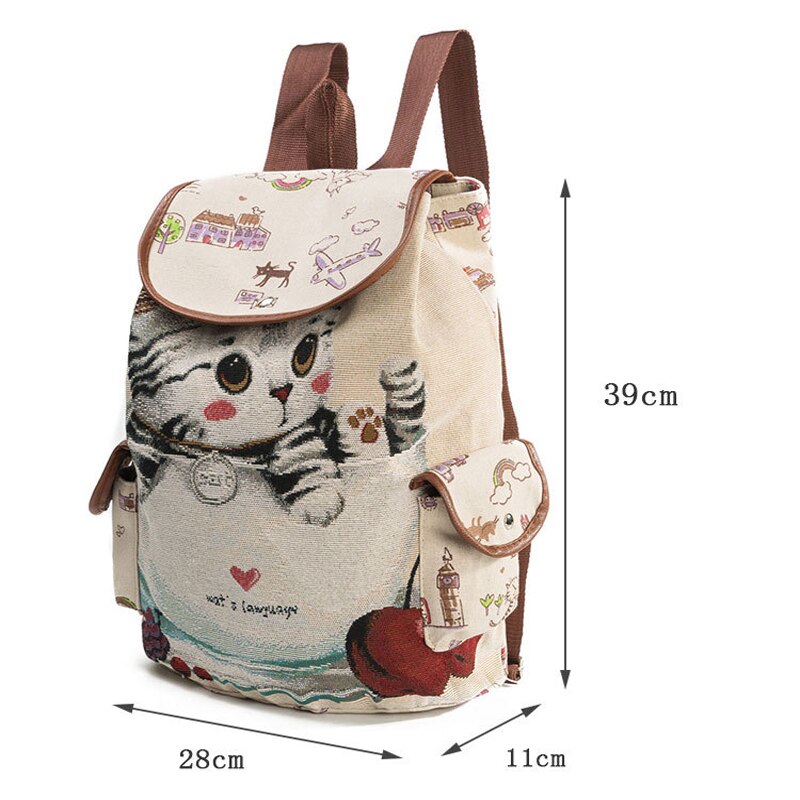 Scione Nette Katze Rucksack Frauen Mädchen Leinwand Rucksack Kordelzug Druck Rucksäcke Für Teenager Mädchen Große Kapazität Schule Tasche
