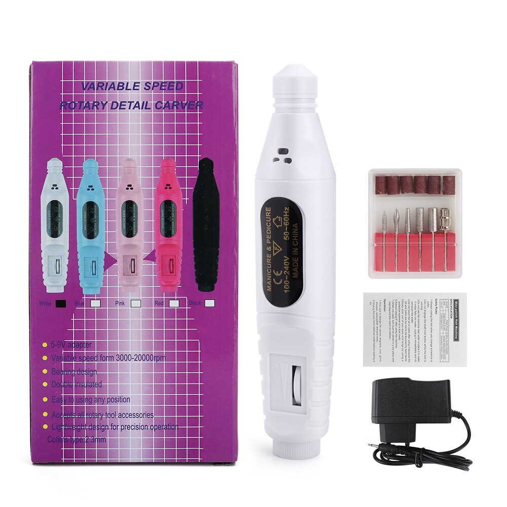 Professionele 30000 RPM Elektrische Nagel Boor Pen Draagbare Handheld Polijst Grinder Nail Art Manicure Machine Frees Set voor Salon Thuisgebruik Gel Polish Remover Gereedschap: White / VS