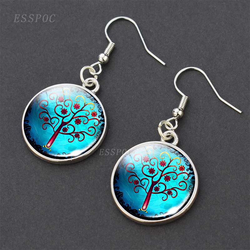 Baum des Lebens Glas Cabochon Ohrringe Silber Überzogene Baumeln Ohrringe Baum des Lebens Ohrringe Schmuck für Sie: Platiniert