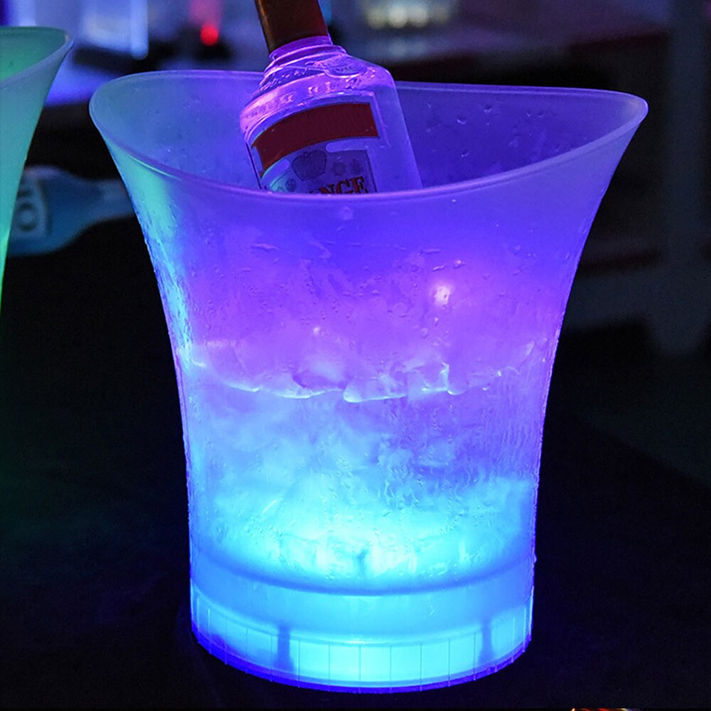 Cubo de hielo LED de plástico de 5L, Cubo de cerveza de champán, bares de nocturna, luz LED de 4 colores, discotecas