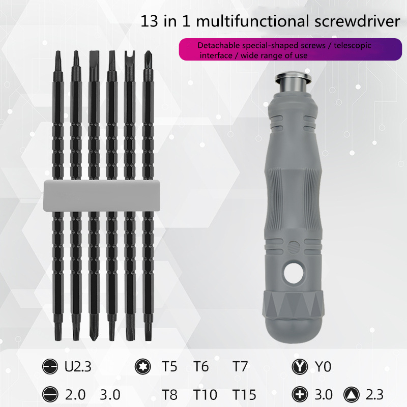 Multi-purpose Screwdriver Set Telescopic Cross Flat-head Triangular Inner Cross Double-headed Batch Of Head Screwdriver Sets: 13 in 1