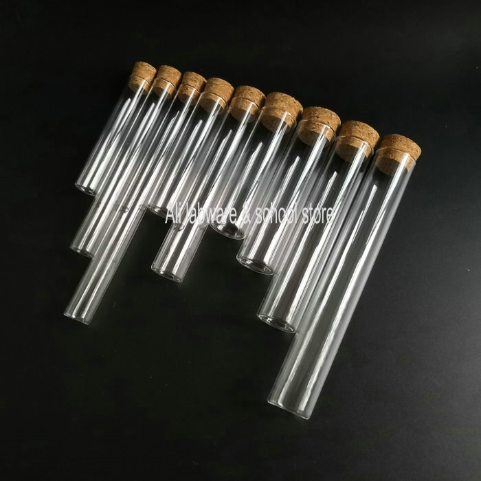 10Pcs Clear Glass Test Tube DIA 20/25/30mm Long 100/120/150/200mm Flat Bottom Test Tube With Cork