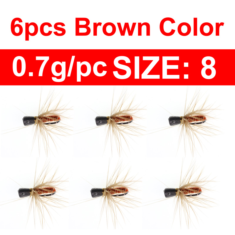 6Stck 1g 0,8g 0,5g 0,3g Gewichteten Buggy Wurm Fliege Eis Fischerei Locken Vorrichtungen Schnelle Untergang Nymphe Fliegen Köder für Winter Northland Angeln: 6Stck Größe8 Braun