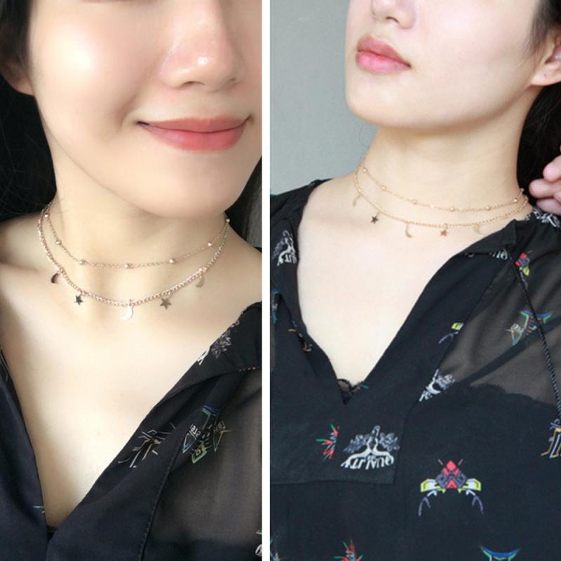 1 Pcs Wanita Pesona Multi-Layer Moon Stars Lady Choker Women Necklace For Lover Clothing Accessories