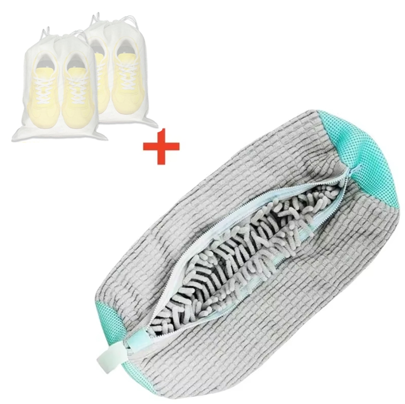 Durable Mesh Shoe Wash Bag with Zipper Rich Fluff Inside Protects Sneakers Casual Shoes in Washer Dryer Travel Storage Organizer: Gold