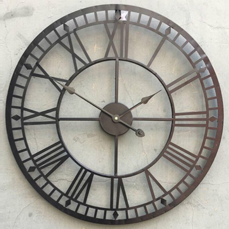Rundt vægur europæisk romersk ur dekorativt ur stue stor vintage vægure diameter 40cm sort: Default Title