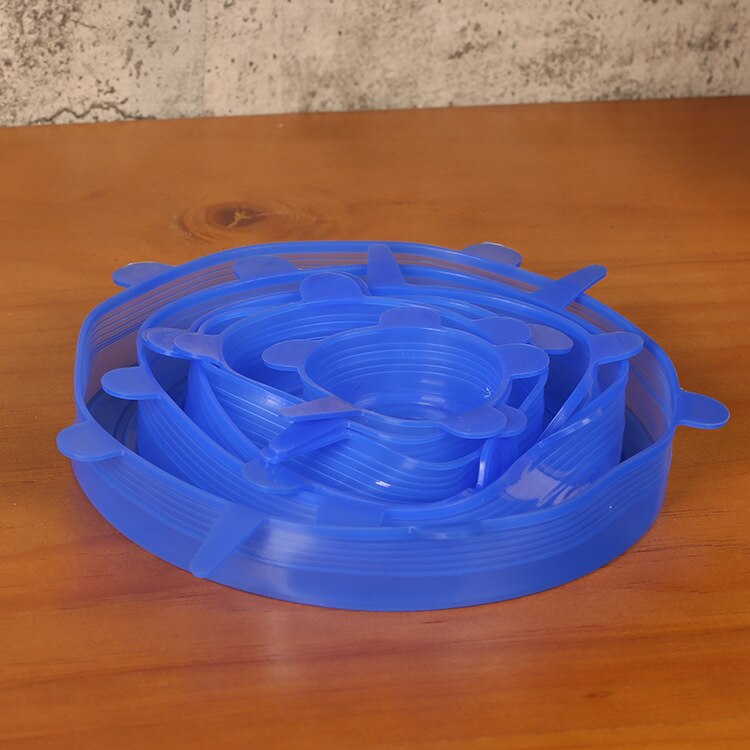 6/2pcs Reusable silicon stretch lids universal lid Silicone food taper wrap bowl pot lid cover pan cooking Kitchen Stoppers: Blue