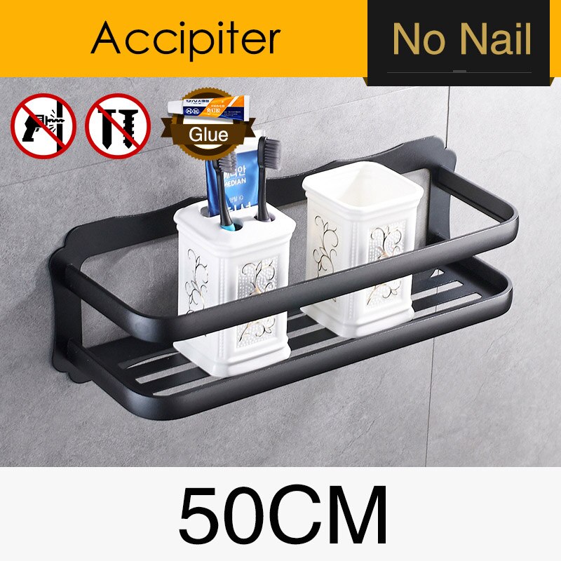 Aluminum Bathroom Shelf Bathroom Shelves Wall Mount Bathroom Shelf Bathroom Kitchen Storage Rack Easy to Install: BS-015O50-2