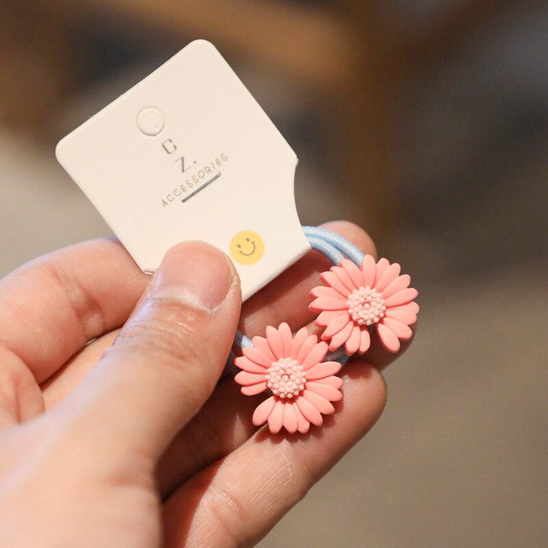Cintas de goma elásticas para el pelo para niña, 2 uds., sortija de Margarita de crisantemo, lazos para el pelo para niña, accesorios de sujeción para coletas: korean pink