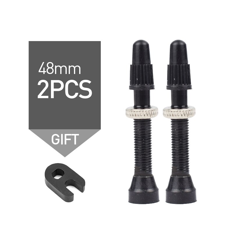 Fiets 2 Stuks Tubeless Legering Stem 48Mm Presta Ventiel Voor Geen Buis Road Mountain Fietsen Tubelss Kit Compatibele Accessoires: 2pc black