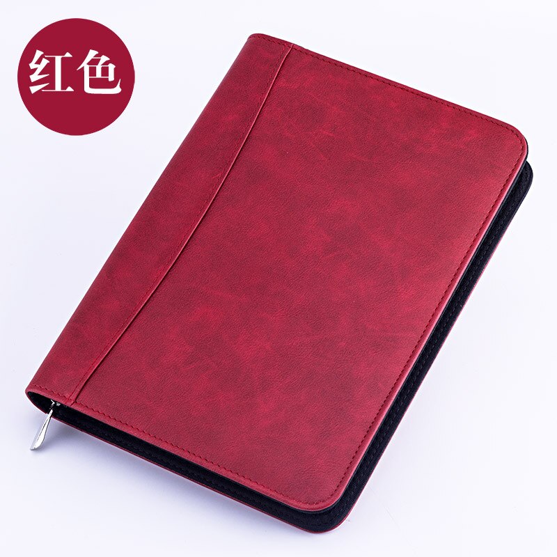 Kawaii Faux Leather A5 Padfolio with Calculator Zipper Binder Notebook Briefcase File Executive Folder Spiral Travel Note Book: Red