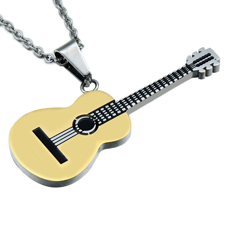 Colliers avec pendentif de guitare, Hip-hop, chaîne en acier inoxydable, bijoux musicaux à la pour femmes et hommes: Gold