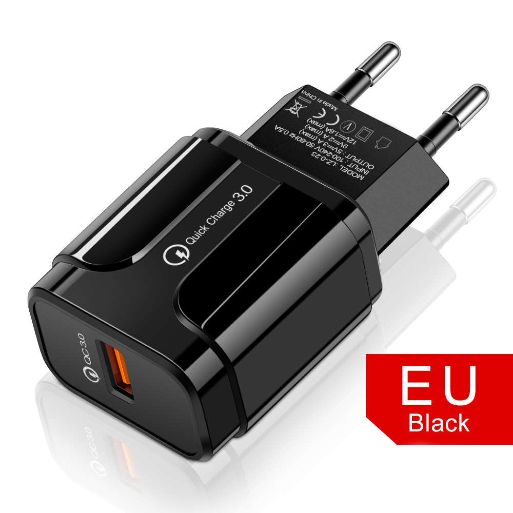 Olaf 18W Quick Charge 3.0 Usb Charger Eu Us 5V 3A Snel Opladen Adapter Mobiele Telefoon Oplader Voor iphone Huawei Samsung Xiaomi Lg: EU Charger Black