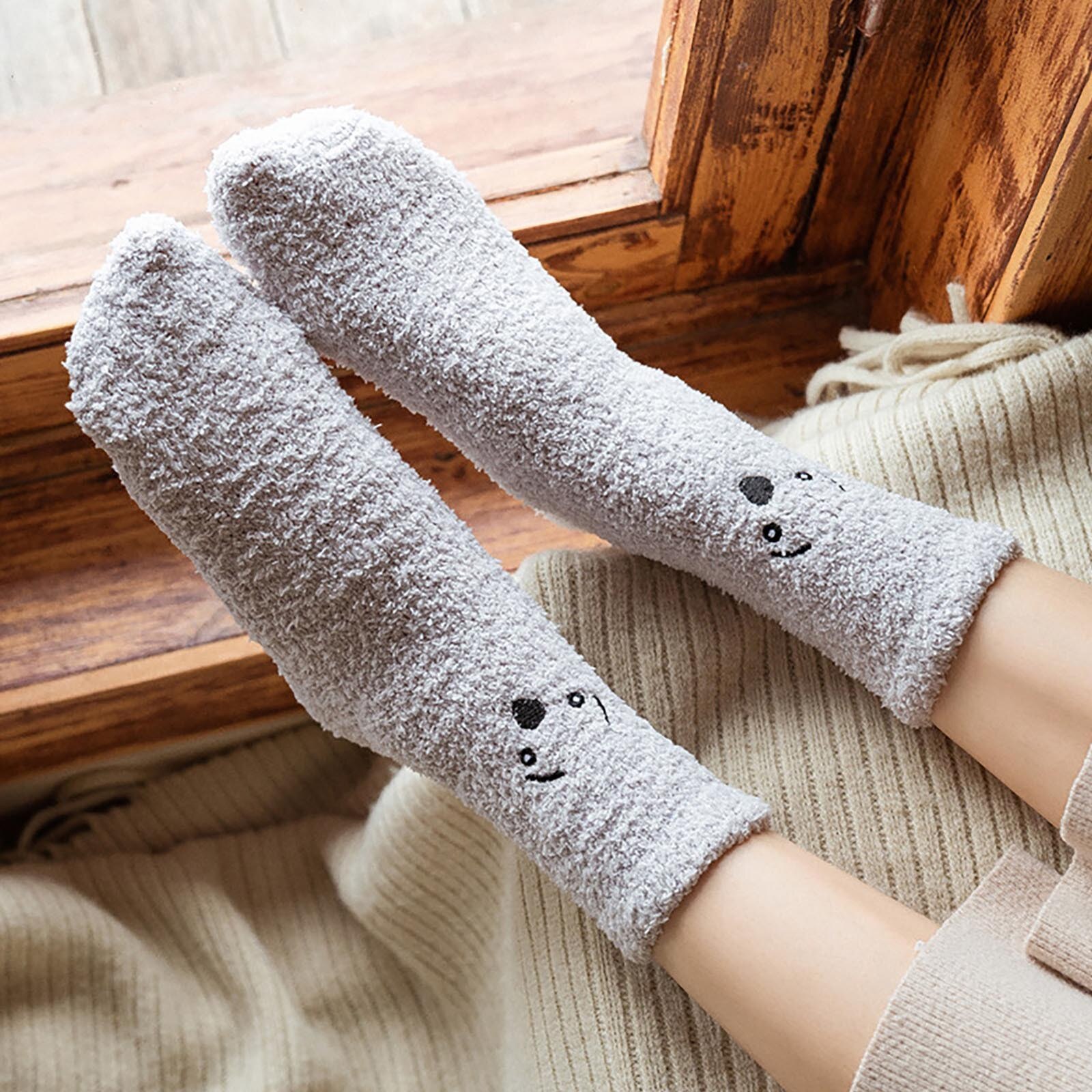 Winter Women Socks Warm Thicken Anti-slip Floor Socks Spring Autumn Cotton Breathable Keep Warm Floor Anti-skid Print Socks