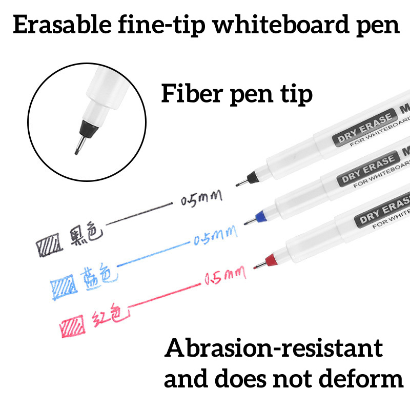 6 Stuks Fijne Tip Droog Wissen Markers Set 0.5/0.7/1.0mm Dunne Whiteboard Pennen Zwart Blauw Rood uitwisbare Markers voor Onderwijs Kantoor