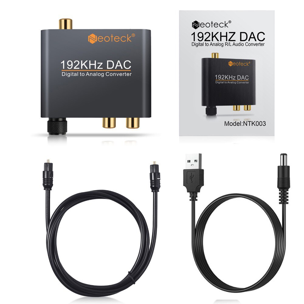 Neoteck 192Khz DAC Coaxial Optical To Analog RCA R/L Audio 3.5mm Jack DAC Audio Decoder With Volume Control Converter For DVD