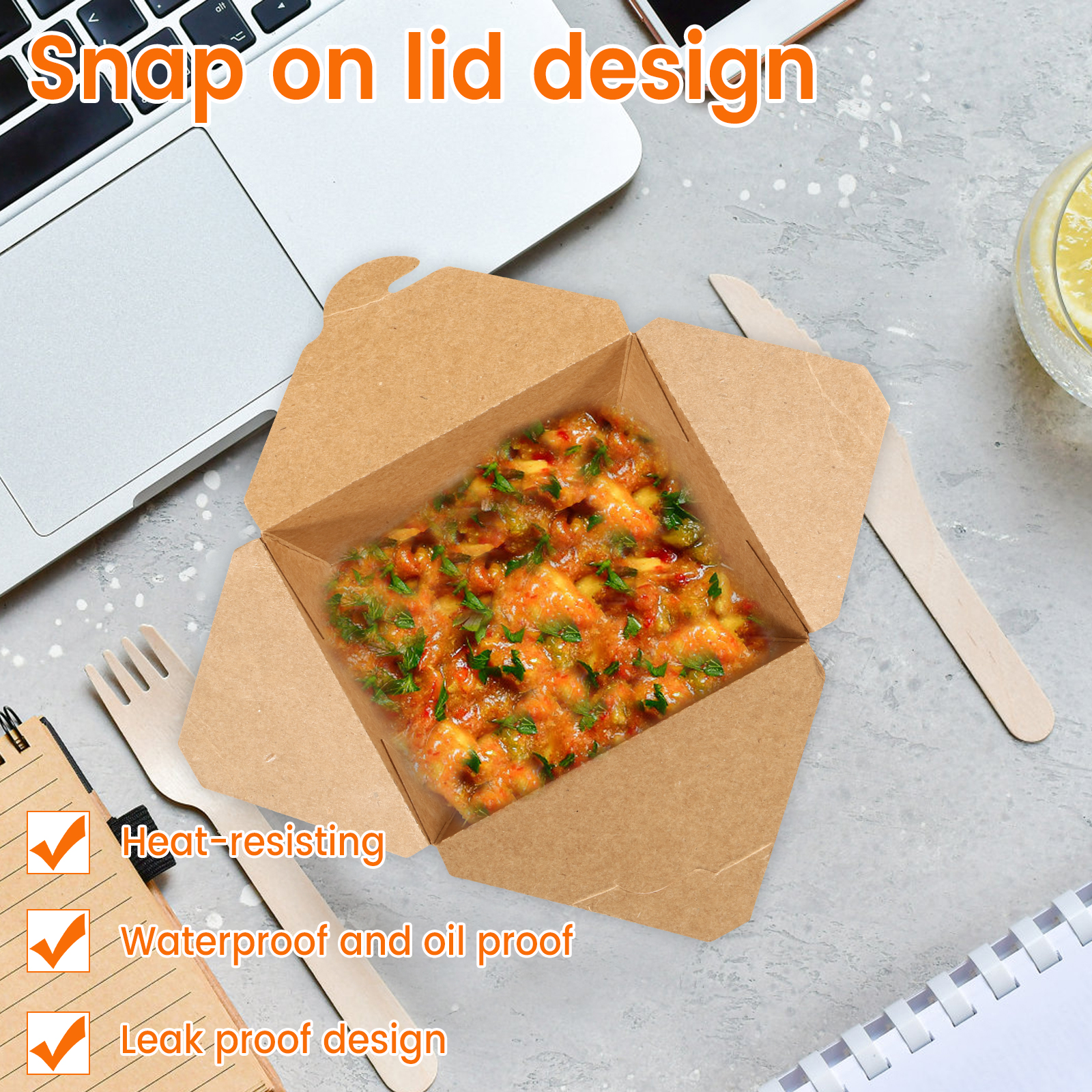 50Pcs Take Out Food Containers 30oz Take Out Paper Container Grease and Leak Resistant Baked Pastry Packaging Box Food Boxes