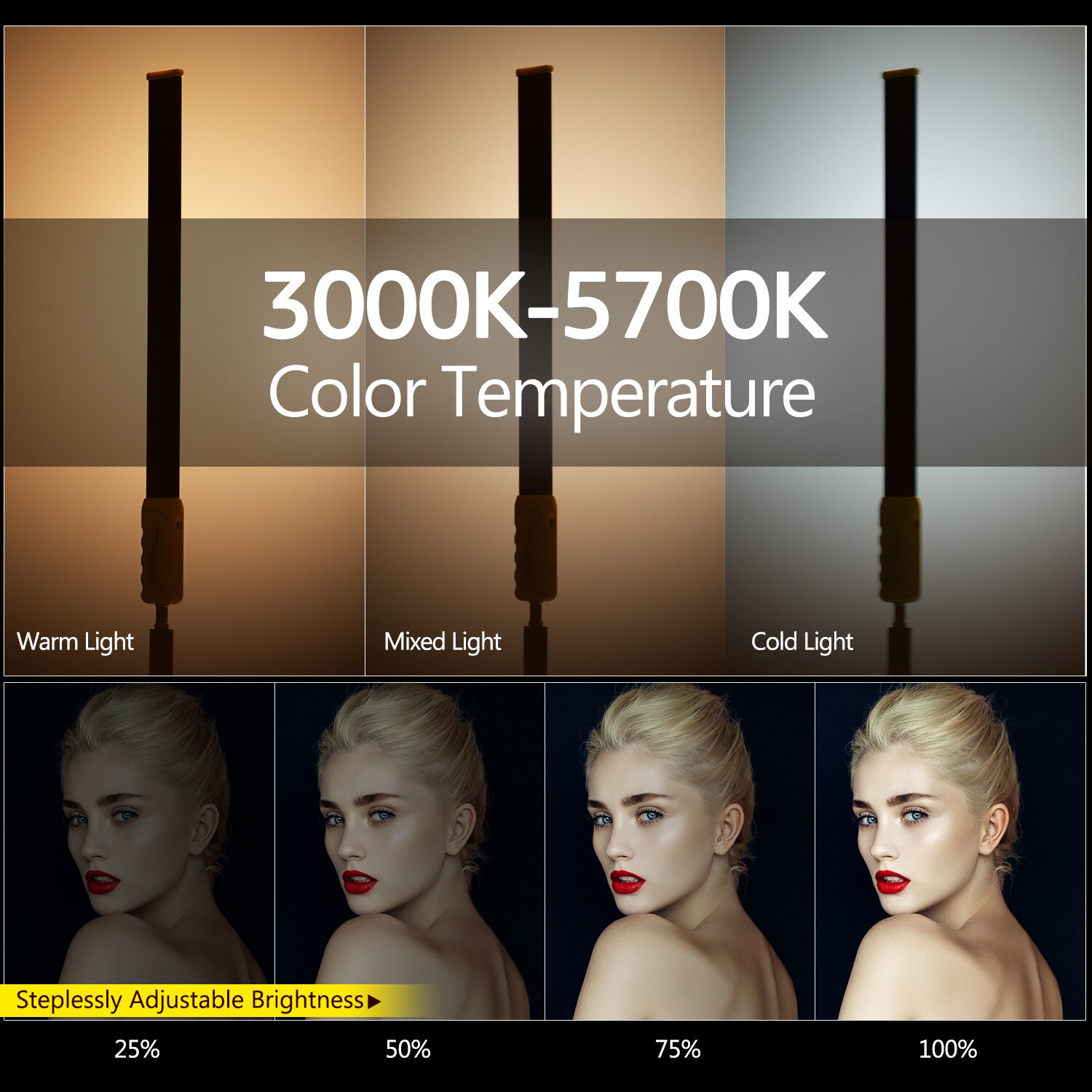 Lightweight Handheld LED Light Tube Photography Fill-in Light Lamp 3000K-5700K Dimmable CRI95 Built-in Rechargeable Battery