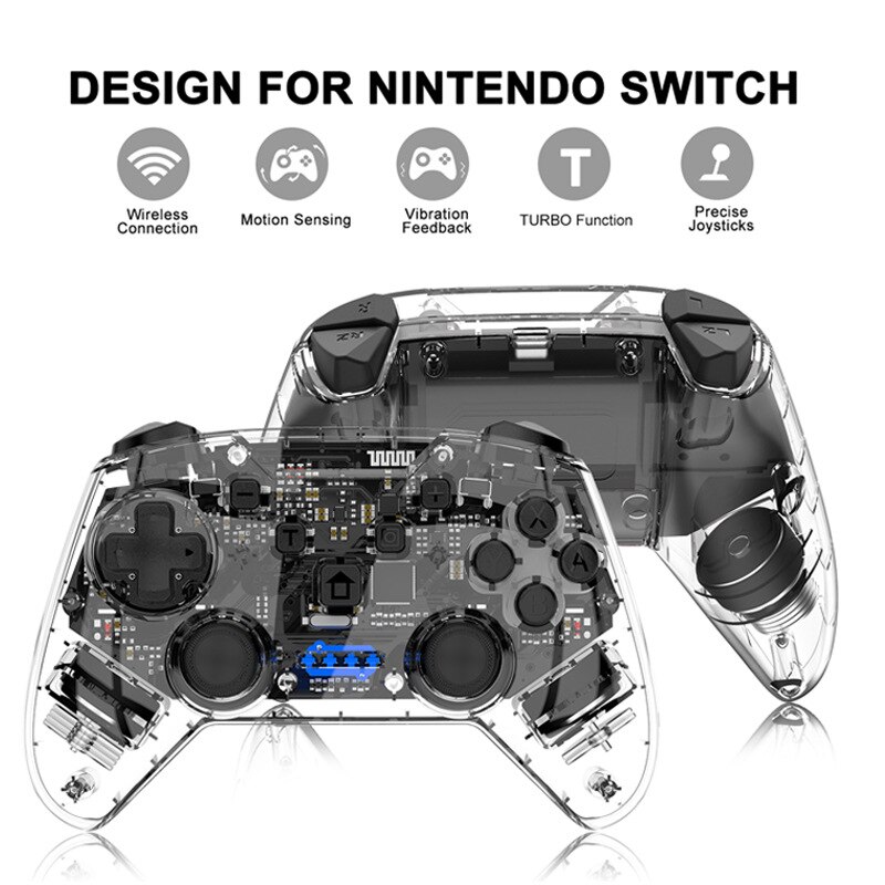 For Switch NS Pro Game Controller Transparent Bluetooth Wireless Gamepads Remote Console Joystick For Switch Lite