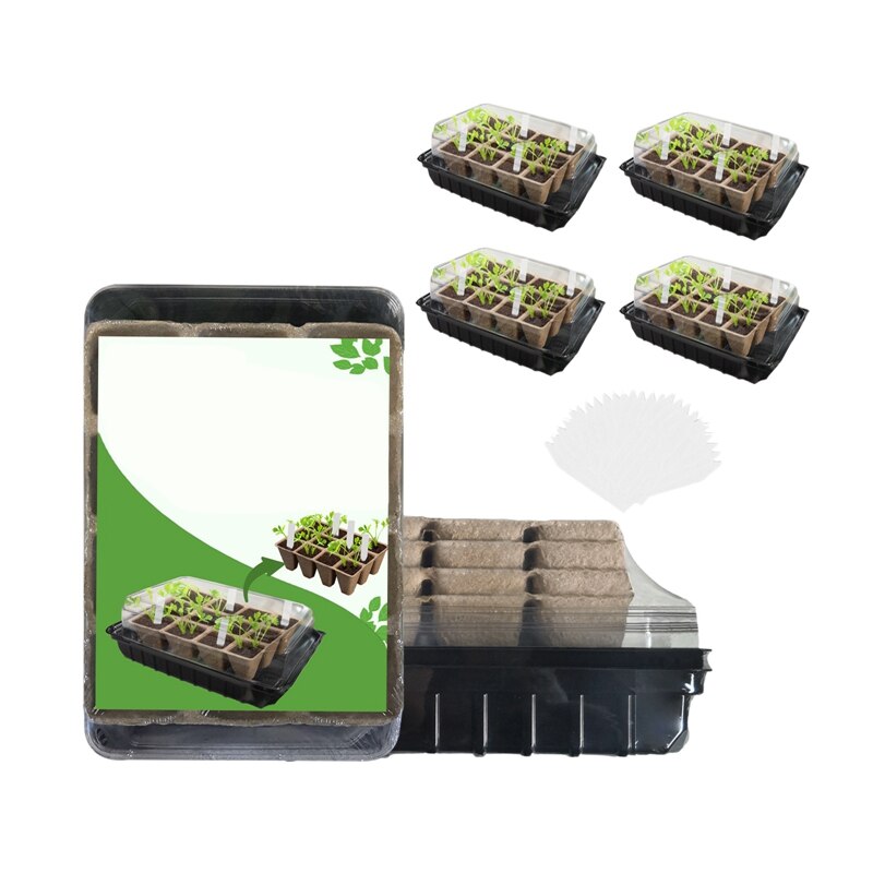 8 Pack Seed Starter Kit Seed Trays With Humidity Dome And Biodegradable Peat Pots Seedlings Tray Seed Germination Kit