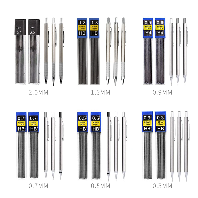 Nicpro Lot de 6 porte-mines en métal 0,3 et 0,5 et 0,7 et 0,9 mm et 2