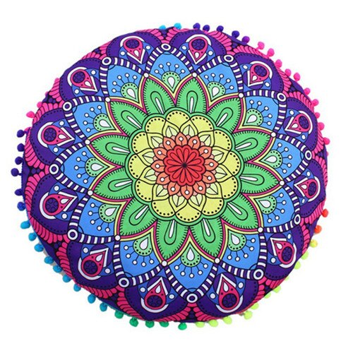 Chique ronde indiase mandala-patroon kussensloop bohemian kussens magische kleurrijke stijl kussensloop: Marineblauw