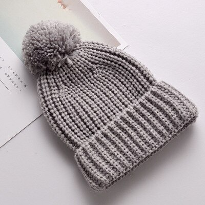 Kinderen meisjes baby muts gebreide wollen tijk muts met omslag herfst en winter warme muts twee ballen: Grijs