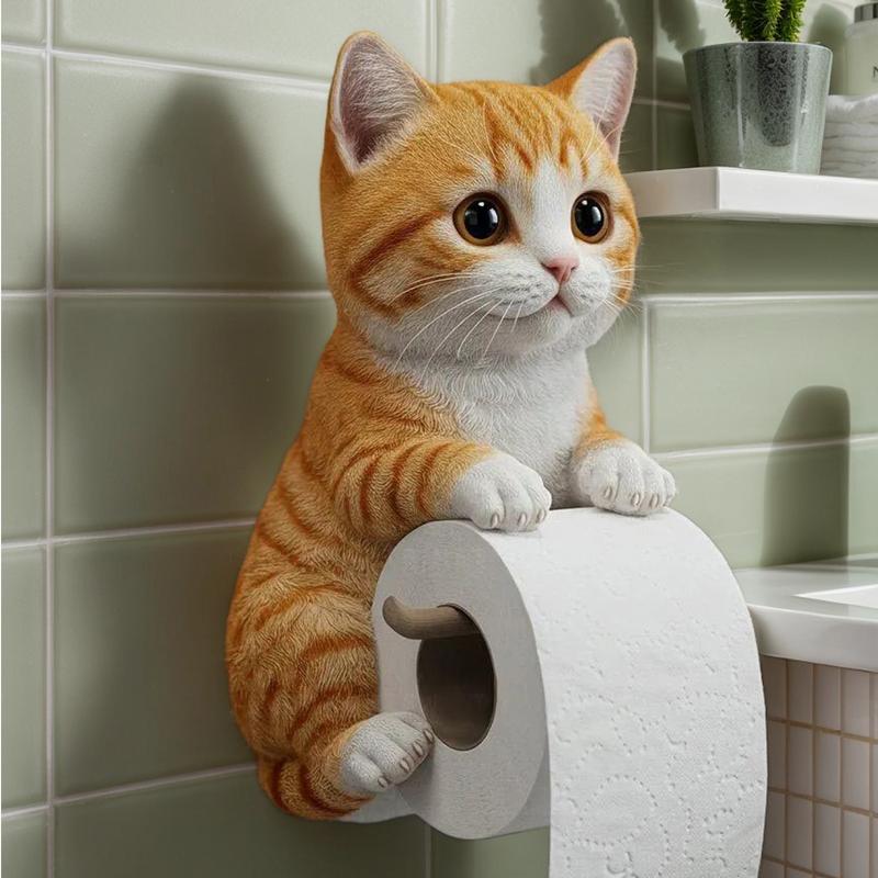 Toiletpapirholder til katte harpiks vægmonteret badeværelse toiletpapirholder køkkenrulleholder sød dispenser værelsesindretning
