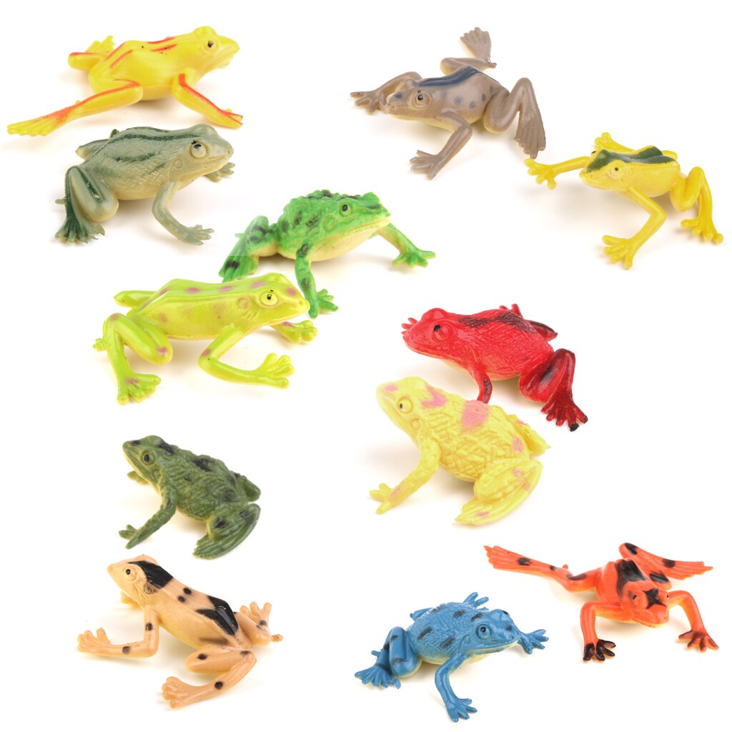 12pcs Assorted Plastic Frog Toad Amphibian Animal Figure Kids Learning Toy