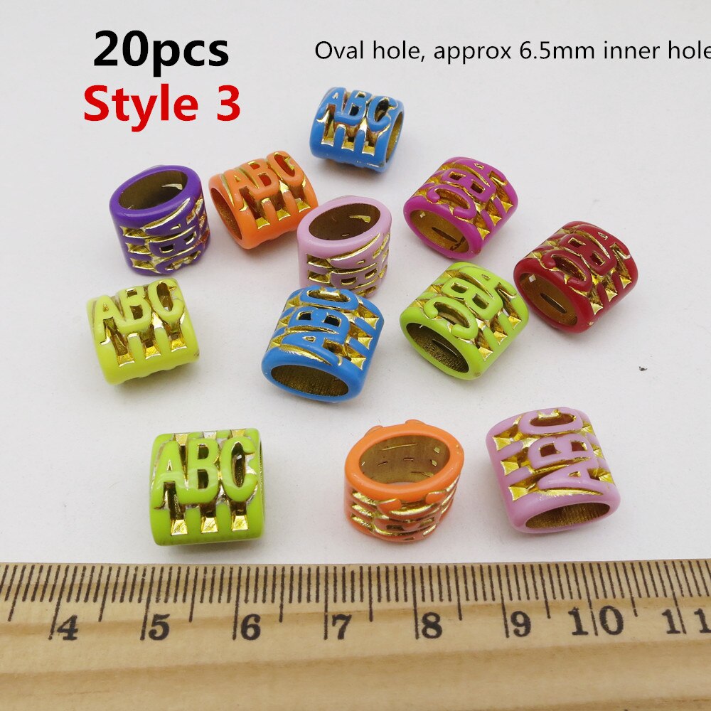 10pcs-20pcs coloured Crochet Braids hair dread dreadlock beads tube rings for Braiding Hair accessories for kids girls women: 20pcs Style 3