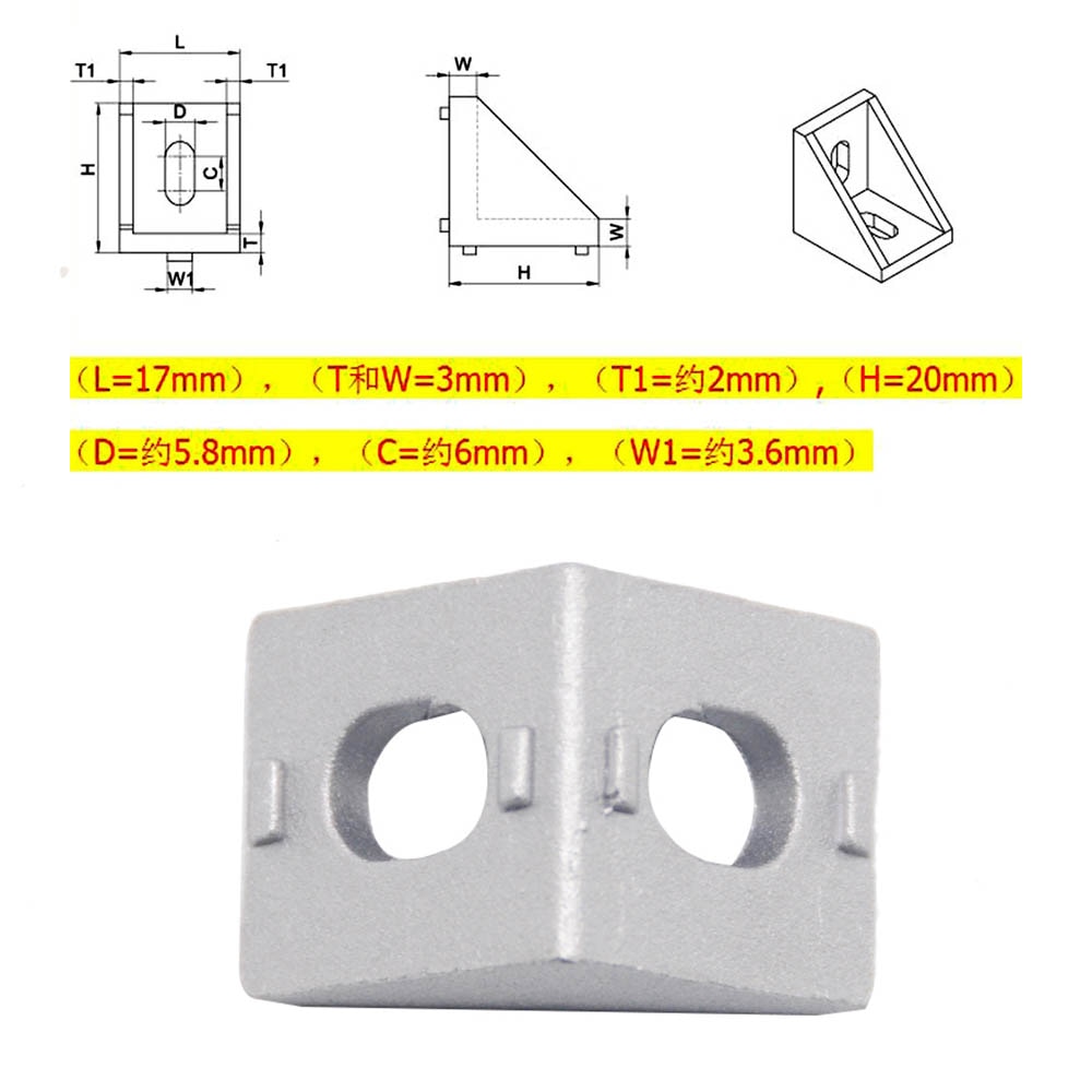 10 stks Hoek Montage Hoek Aluminium 20x20x17mm L Connector Beugel voor Industriële Aluminium profiel