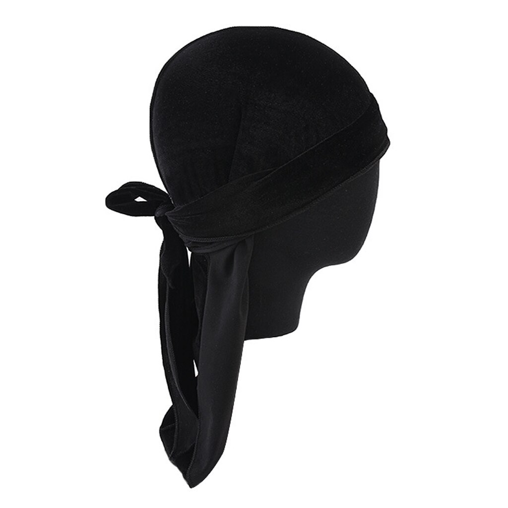 Bandana turbante de terciopelo liso con cola larga para hombre y mujer, sombrero de pirata Durag