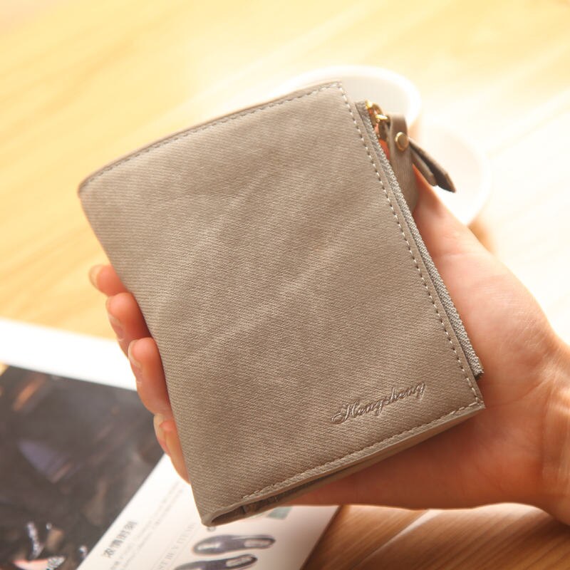 Haut tendance petit portefeuille PU sac à main en cuir mat court femme porte-monnaie fermeture éclair pochette porte-monnaie carte de crédit: Gris