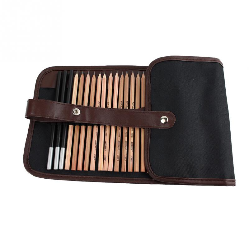 18 st blyertsskiss pennsats konstnärens pennor öronen rittillbehör med skiss målning canvas pennväska set skisspenna