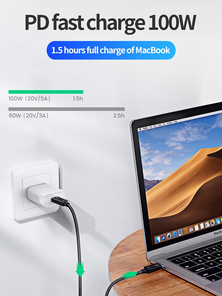 Thunderbolt 4/3Cable USB4 40Gbps USB Type C to Type C PD 100W 8K Cable Data Transfer USB-C Cable for Macbook Thunderbolt 4 Cable