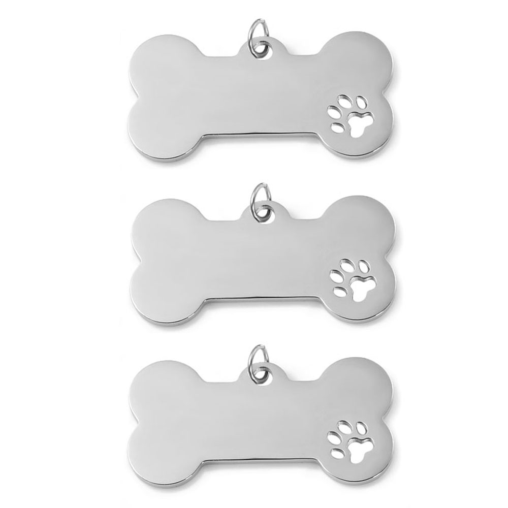 5Pcs Dog Bone Paw Print Tags Pendant Charm Dog ID Stainless Steel Blank Dog Tags 2 colors Both side Polished
