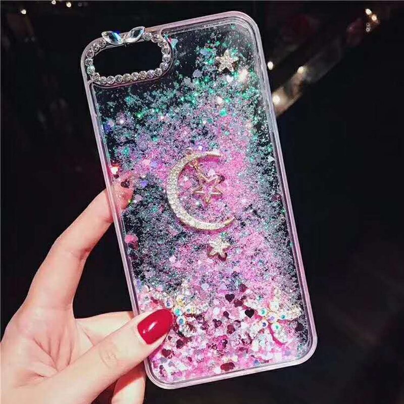 Sunjolly Glitter Strass Gevallen Bling Ster Quicksand Dynamische Cover fundas capa coque voor iPhone X 8/8 Plus 7/7 Plus 6 s/6 Plus: for iPhone 6S / Pink
