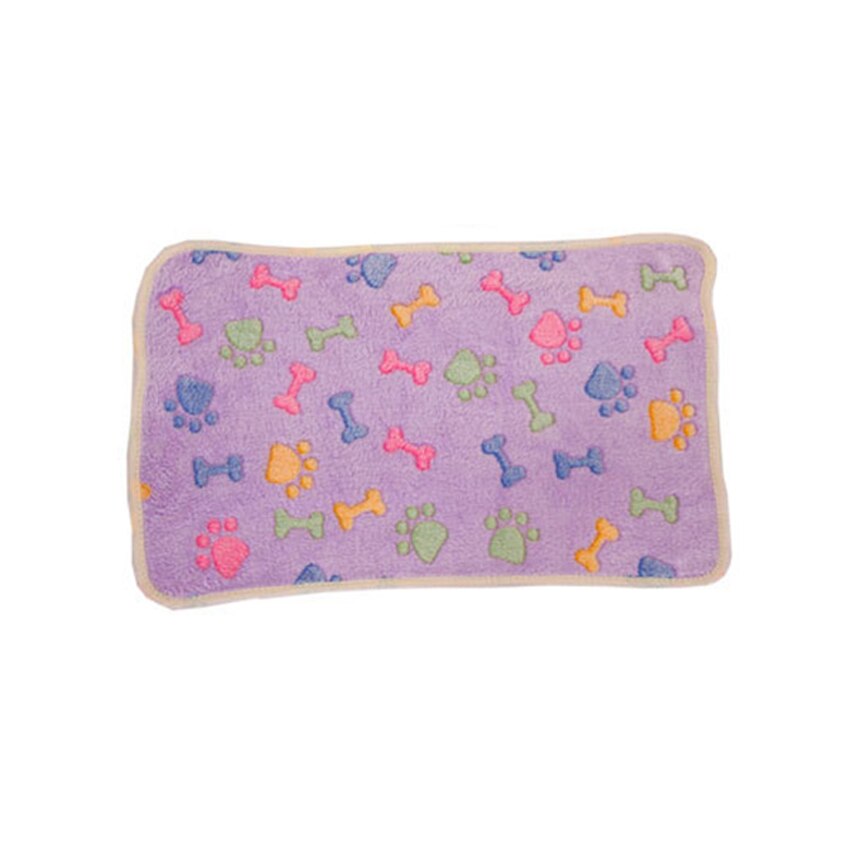 tapis pour animaux de compagnie petite grande patte impression chat chien chiot polaire couverture douce lit coussin chiot hiver fournitures pour animaux de compagnie patte impression artisanale: Purple Bone / S(20x20cm)