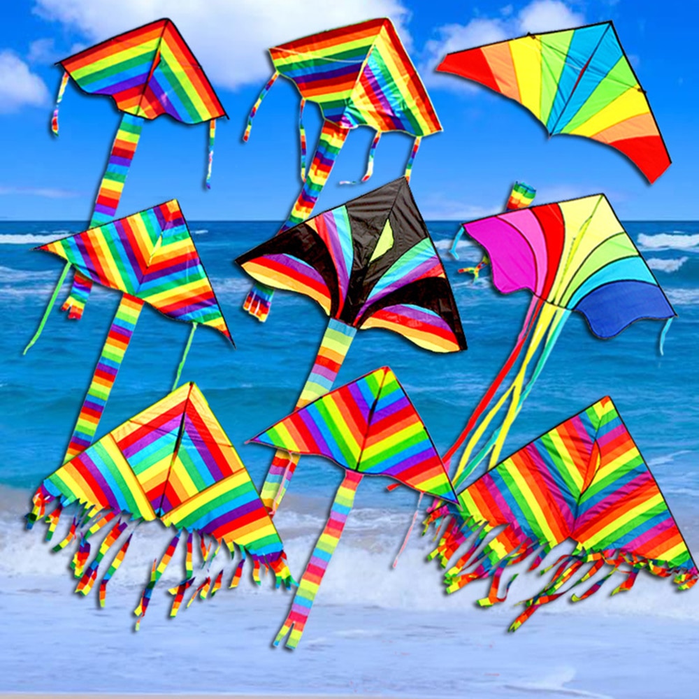 Kleurrijke Regenboog Kite Lange Staart Nylon Outdoor Vliegers Vliegen Speelgoed Voor Kinderen Kids Kite Surf Met 30M Kite Lijn