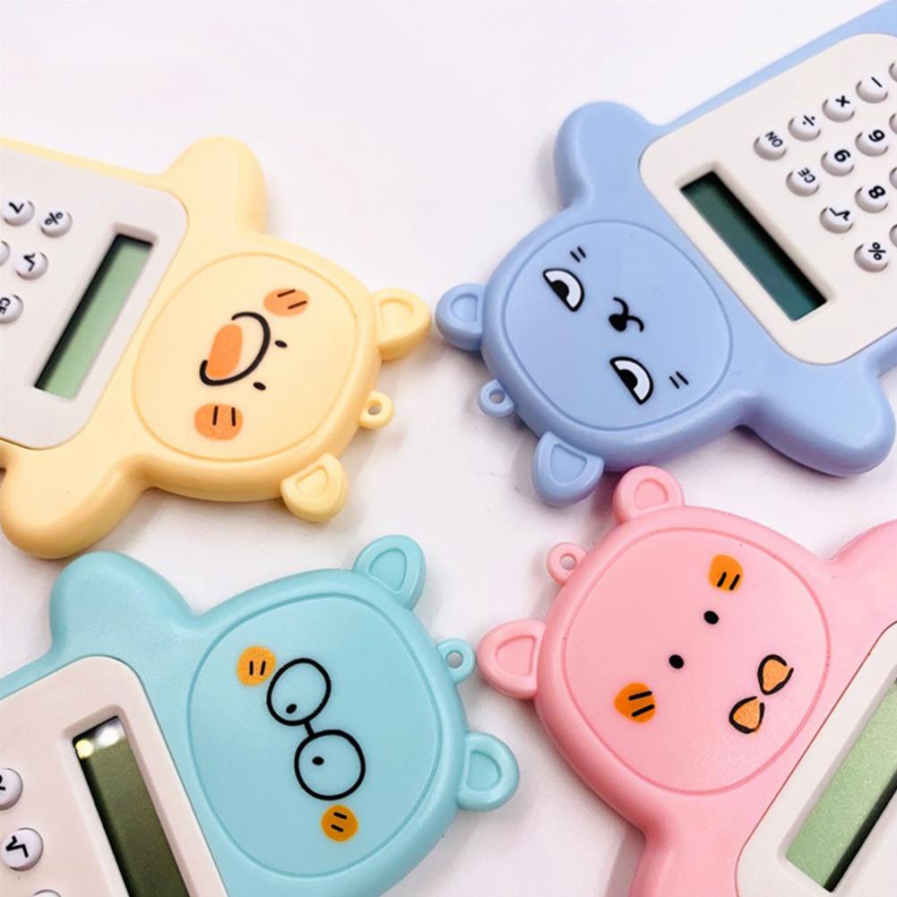 Electronic Calculator Adorable Bear Shape Plastic Lively Face Calculator with Hanging Hole Office Supplies